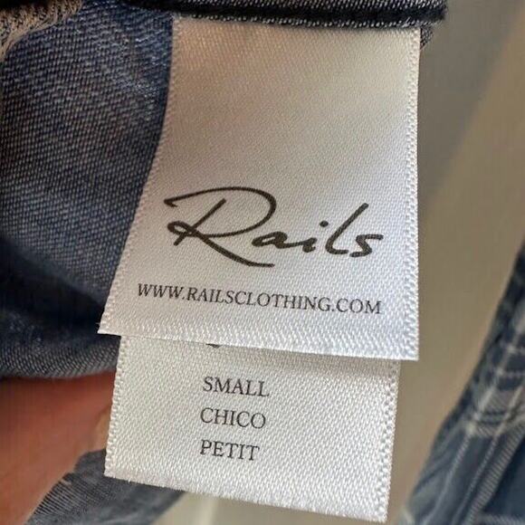 Rails Blue Dana Dark Vintage Tartan Cropped Button Down Long Sleeve Small - Picture 3 of 5